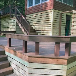 A new deck that was constructed on the front side of a house