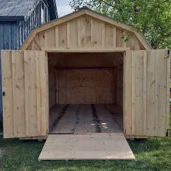 A recently completed shed open for inspection